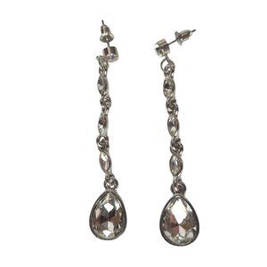 Elegant Dainty White Rhinestones Teardrop Dangle Earrings Womens Costume Jewelry